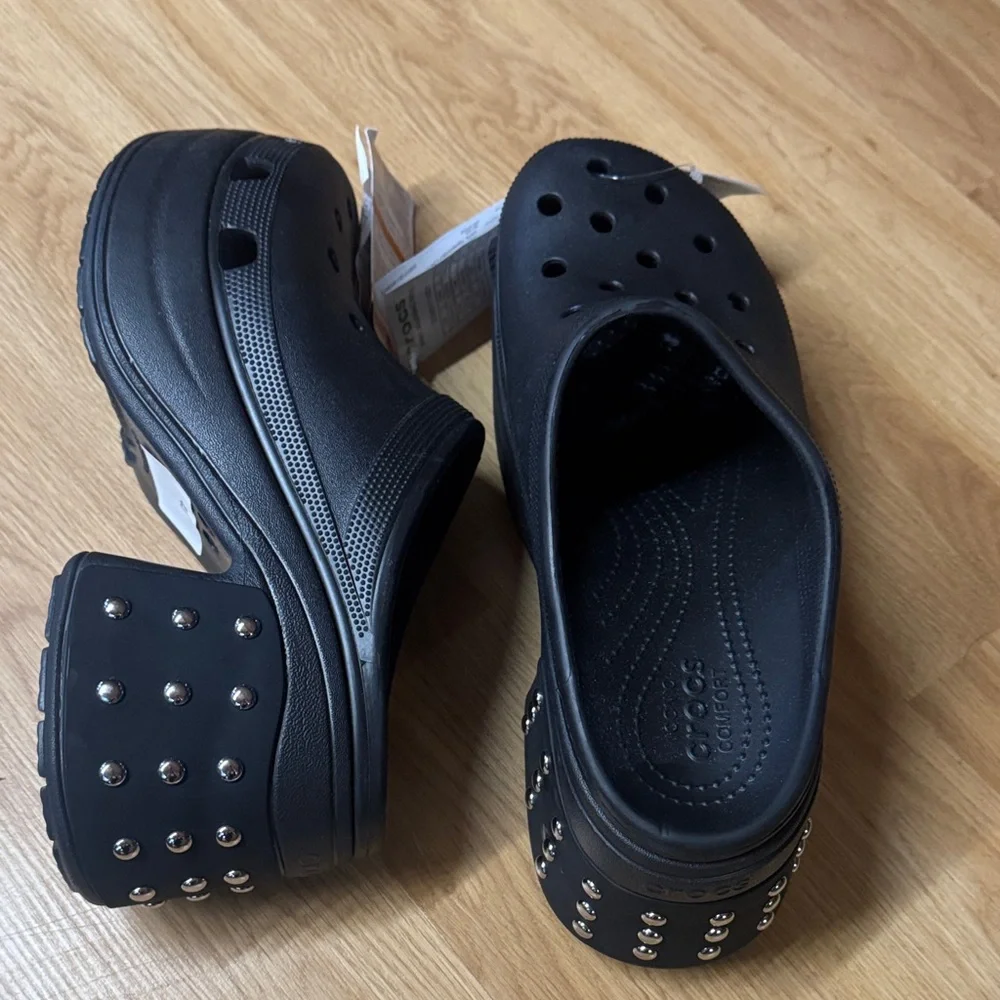 CROCS women’s 12 men’s 10 Black Studded Platform Mules NEW siren studded clog - Picture 8 of 10